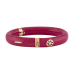 Nouvelle Bague India Preziosa 18k Yellow Gold Diamond Pink Enamel Bangle Bracelet // 6.75"