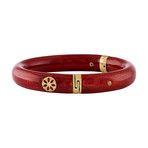 Nouvelle Bague India Preziosa 18k Yellow Gold Diamond + Red Enamel Bangle Bracelet // Inner Circumference: 6.75"