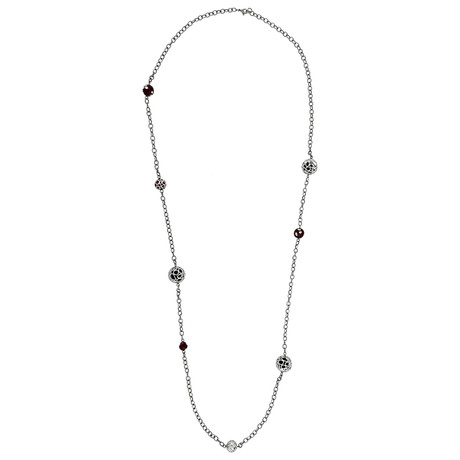 Nouvelle Bague 18k Two-Tone Gold Diamond + Onyx Red Enamel Necklace