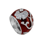 Nouvelle Bague Foglie d'Acanto 18k White Gold Diamond Red Enamel Ring // Ring Size: 7
