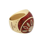 Nouvelle Bague 18k Yellow Gold Diamond + Red Enamel Ring // Ring Size: 7