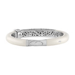 Nouvelle Bague India Preziosa 18k White Gold Diamond White Enamel Bangle Bracelet // 6.5"