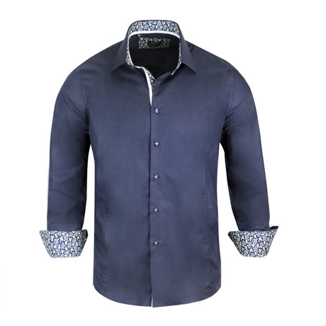 Ian True Modern-Fit Long-Sleeve Dress Shirt // Navy (S)