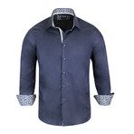 Ian True Modern-Fit Long-Sleeve Dress Shirt // Navy (L)