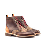 Military Boot // Painted Calf Cognac + Painted Calf Dark Brown + Wool Tweed Brown (Euro: 46.5)