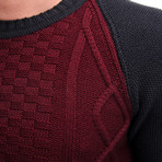 Wool Raglan Sweater + Geometric Design // Bordo (XL)
