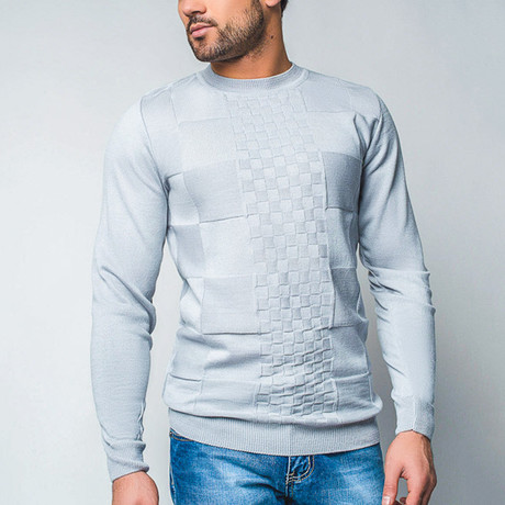 Wool Sweater + Checkered Design // Light Gray (M)