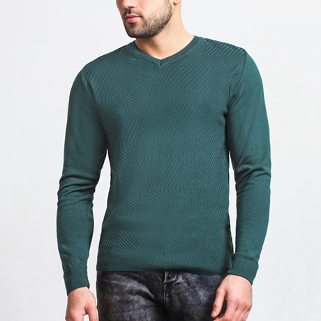 V-Neck Wool Sweater // Green (XS)