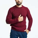 Wool Cable Knit Sweater + Arm Patches // Bordeaux (M)