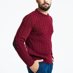 Wool Cable Knit Sweater + Arm Patches // Bordeaux (L)