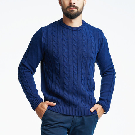 Cable Wool Sweater + Arm Patches // Navy (M)