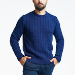 Cable Wool Sweater + Arm Patches // Navy (L)