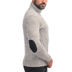 Wool Geometric Polo Neck + Arm Patches // Light Gray (S)