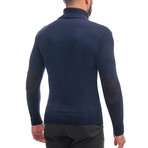 Wool Geometric Polo Neck + Elbow Patches // Navy (M)