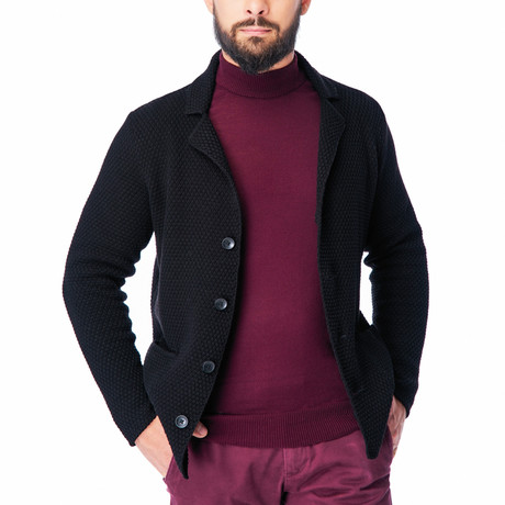 Wool Jacket + Puff Knit Design // Black (XS)
