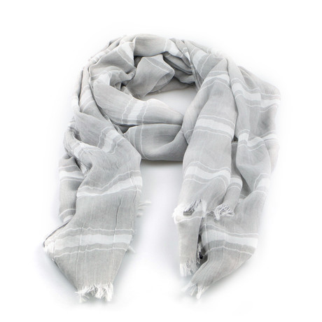 Ermenegildo Zegna // Striped Cotton Scarf // Gray + White