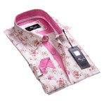 Reversible Cuff Button-Down Shirt // White + Pink Striped Floral (XL)
