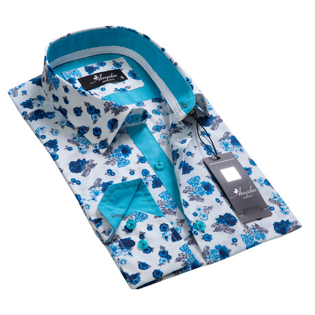Reversible Cuff Button-Down Shirt // White + Blue Floral (M)