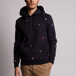 Gnome Embroidered Hoodie // Navy (M)