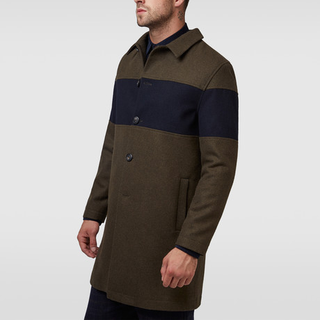 Willow Chest Panel Wool City Coat // Olive (XL)