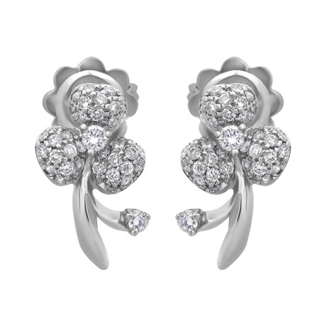 Bucherer 18k White Gold Diamond Flower Earrings