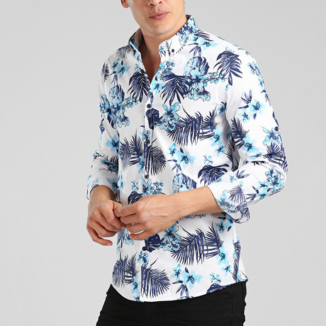 Andrew Long Sleeve Shirt // White + Blue (XS)
