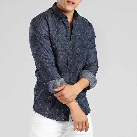 Aaron Long Sleeve Shirt // Navy Blue + Khaki (S)