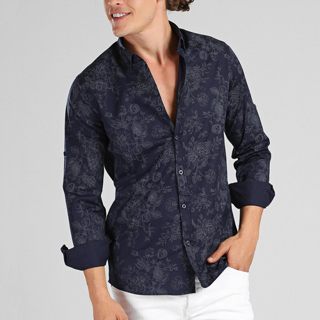 Mickey Long Sleeve Shirt // Navy (XS)