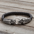 Dragon Head + Spring Lock Leather Bracelet // Black