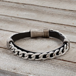 Leather Rondelle Curb Chain Bracelet // Black