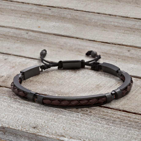 Adjustable Leather Bar Bracelet // Brown