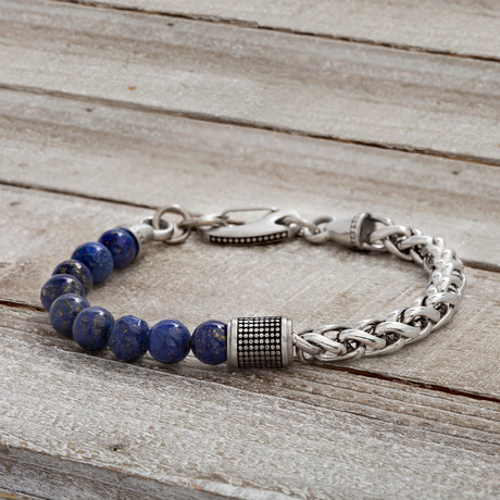 Demi Beaded + Wheat Chain Bracelet // Blue Lapis