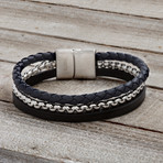 Triple Stranded Leather Braided Bracelet // Black + Blue