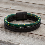 Triple Cord Braided Bracelet // Black + Green