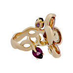 Vintage Chanel Camelia Flower 18k Yellow Gold Citrine + Pink Tourmaline Ring // Ring Size: 6
