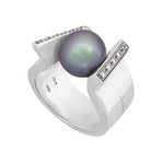 Vintage Salvini 18k White Gold Diamond and Pearl Ring // Ring Size: 7