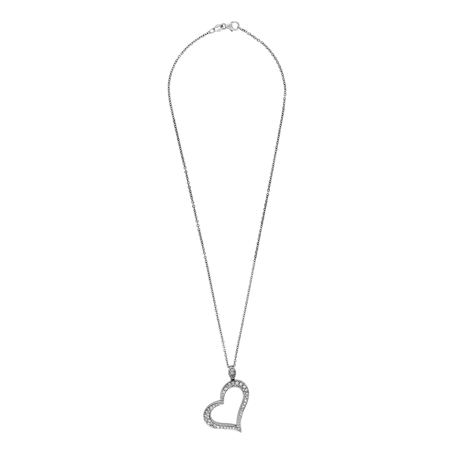 Vintage Piaget 18k White Gold Diamond Open Heart Necklace // Chain: 16. ...