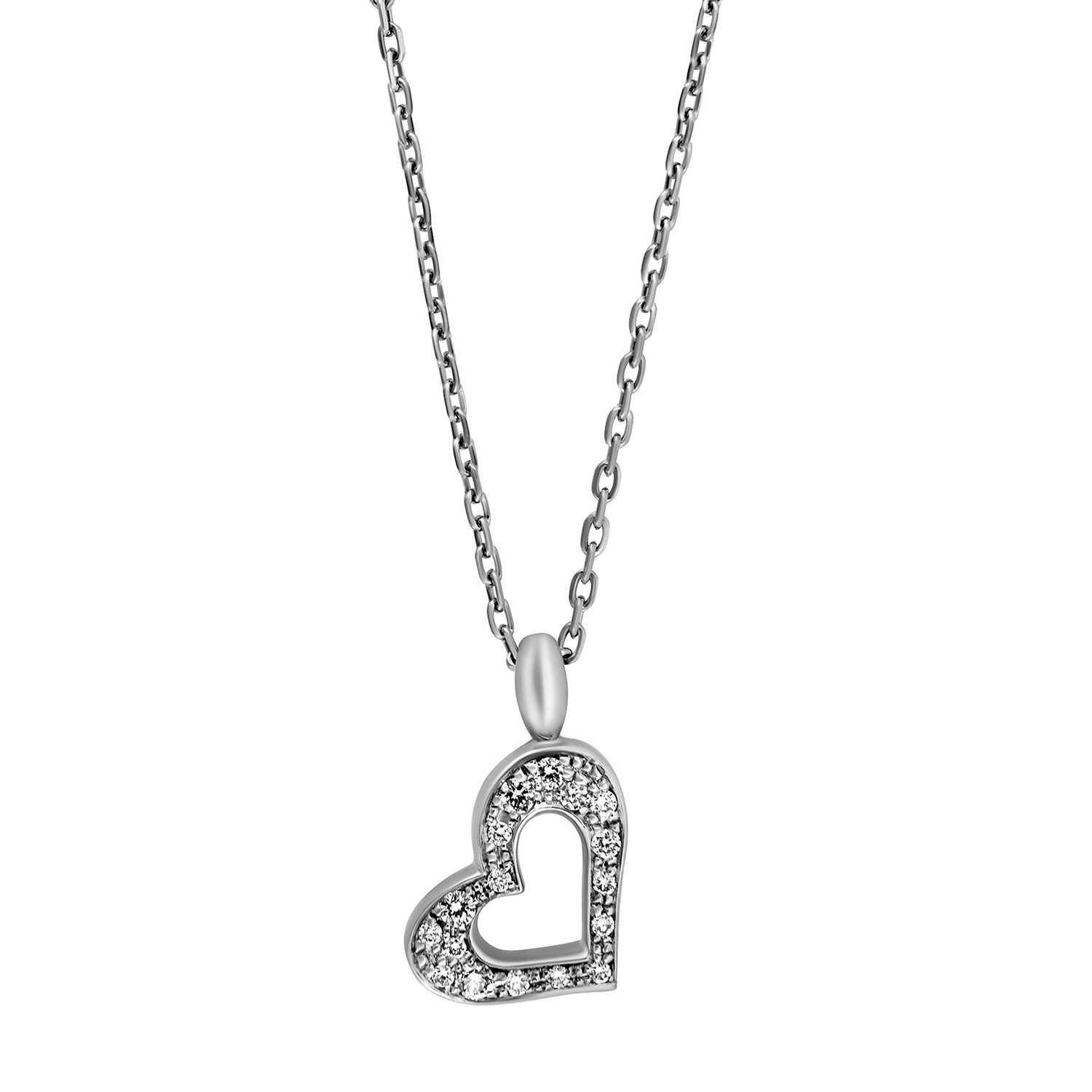 Vintage Piaget 18k White Gold Diamond Open Heart Necklace // 0.07ct twd ...