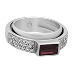 Vintage Piaget 18k White Gold Diamond + Pink Tourmaline Interlocking Ring // Ring Size: 5.5