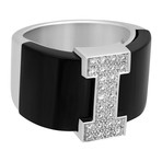 Vintage Jewel Studio 18k White Gold Diamond + Onyx Bar Ring // Ring Size: 7