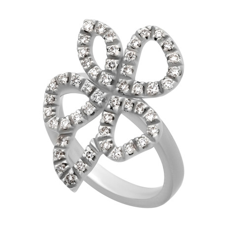 Vintage Gucci 18k White Gold Diamond Flora Ring // Ring Size: 4.5