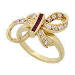 Vintage Tiffany & Co. 18k Yellow Gold Diamond + Ruby Bow Ring // Ring Size: 5.5