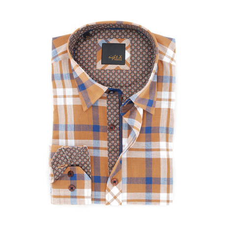 Slim Fit Button-Up Shirt // Brown + Navy Plaid (XS)