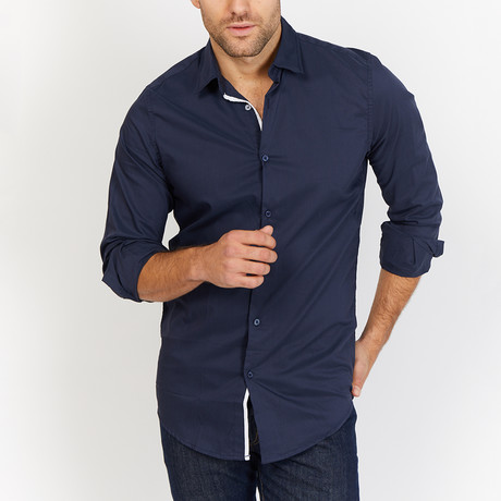 Blanc // Solid Button Up // Navy (Small)