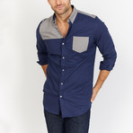Blanc // Button Up // Navy + Gray (Small)