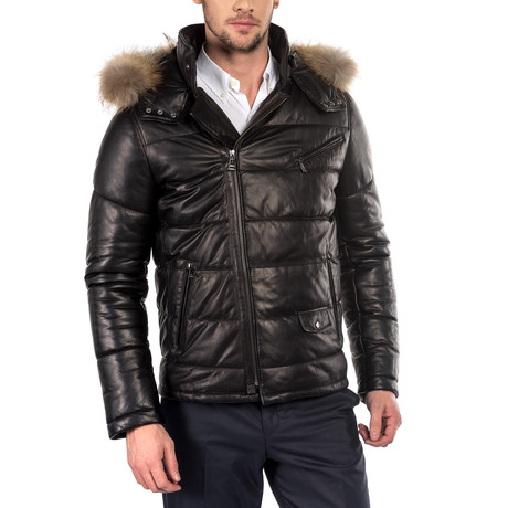 Louis Leather Coat Regular Fit // Black (XS)