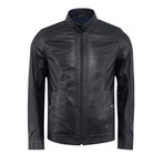 Rufus Leather Jacket Slim Fit // Black + Navy Lining (S)