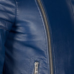 Francis Leather Jacket Slim Fit // Blue (2XL)