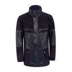 Dexter Leather Coat Regular Fit // Navy (2XL)