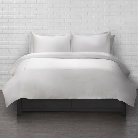 Satin Stitched 100% Cotton Percale Duvet Set // White (Full/Queen)